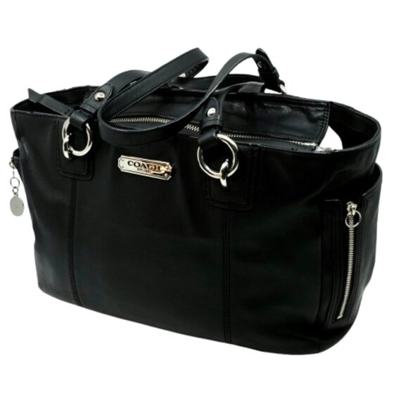 COACH~Gallery East West Tote~ BLACK NAPA LEATHER SHOULDER BAG - Picture 1 of 7